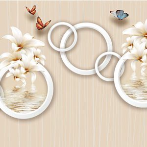پوستر گل لیلیوم، پروانه و حلقه های سفید کد P0273