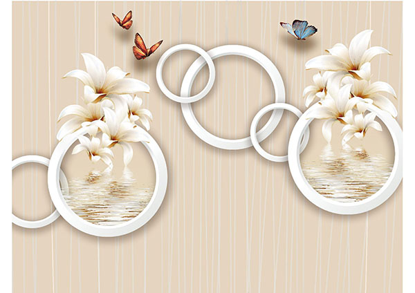 پوستر گل لیلیوم، پروانه و حلقه های سفید کد P0273