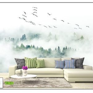 پوستر منظره جنگل مه آلود و پرندگان کد PG-4