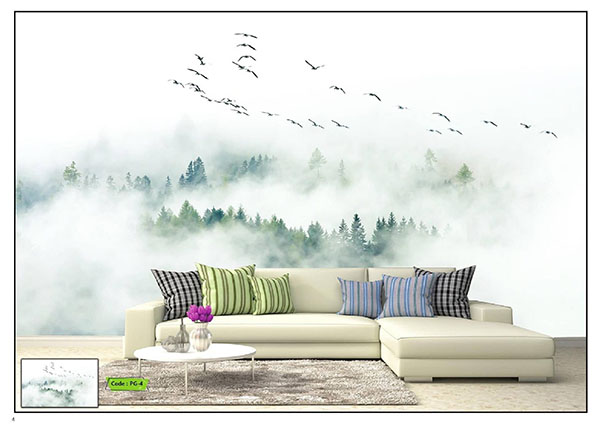 پوستر منظره جنگل مه آلود و پرندگان کد PG-4