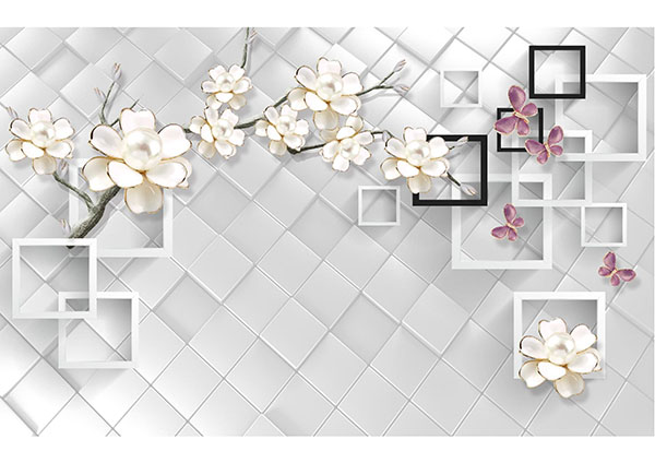 پوستر گلهای چینی و مربع های سفید کد P0450