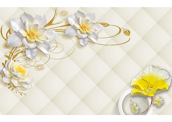 پوستر گلهای سه بعدی زرد و سفید کد P0451