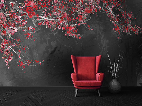 پوستر دیواری با زمینه خاکستری و درختچه قرمز کد P0463